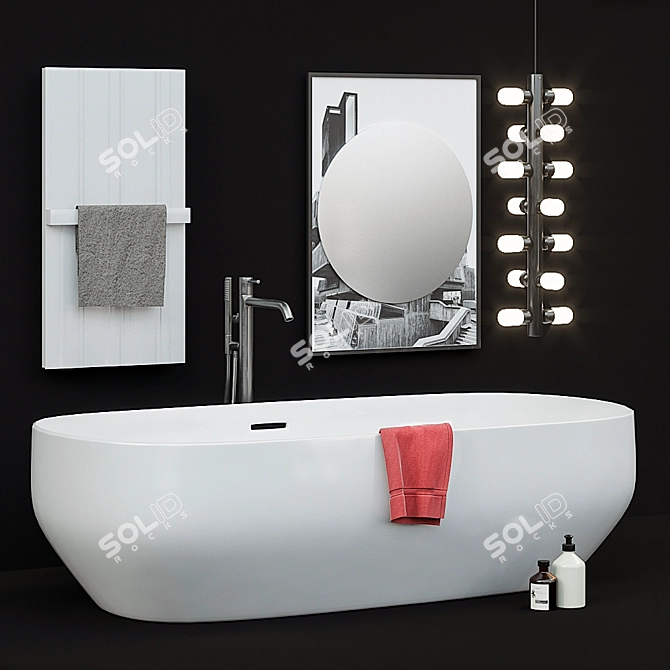 Modern Bathroom Collection: Ago Tub, Bitbarra Heated Towel Rail, Collage Mirror 3D model image 1