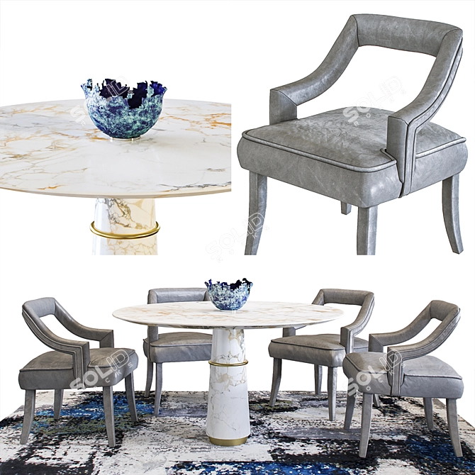 Brabbu Dining Set: Elegant Stone Table & Leather Armchairs 3D model image 1