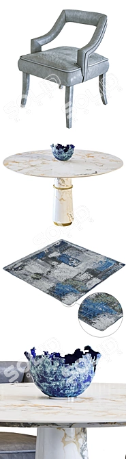 Brabbu Dining Set: Elegant Stone Table & Leather Armchairs 3D model image 2