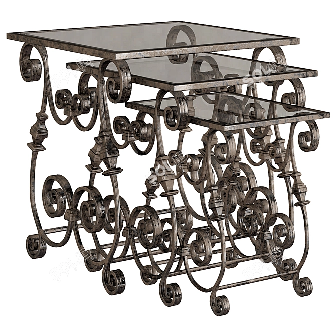 Elegant Glass-Top Nesting Tables 3D model image 1