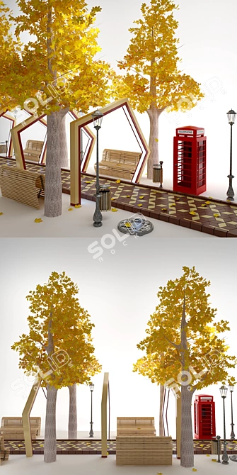 Serene Autumn Park Sculpture 3D model image 2