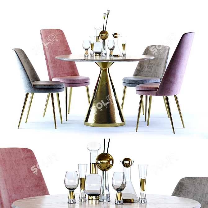 Elegant Silhouette Table & Finley Velvet Chairs 3D model image 1