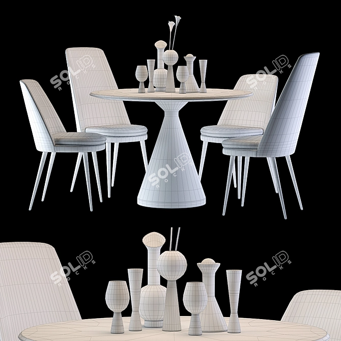 Elegant Silhouette Table & Finley Velvet Chairs 3D model image 3