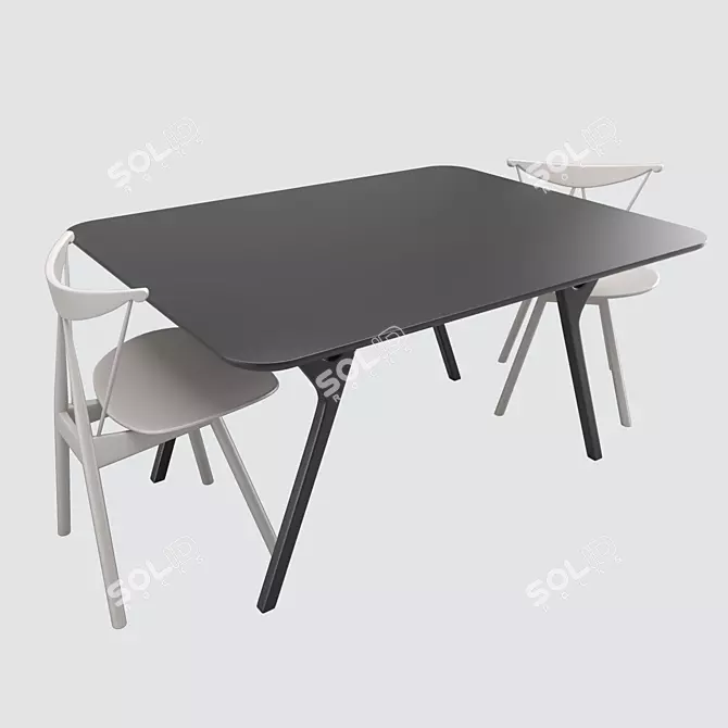 Modern Ren Dining Table & Piano Chair 3D model image 1