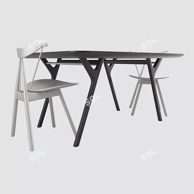 Modern Ren Dining Table & Piano Chair 3D model image 3
