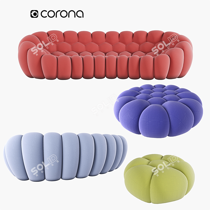 Roche Bobois Bubble Curved 5-Seat Sofa 3D model image 1
