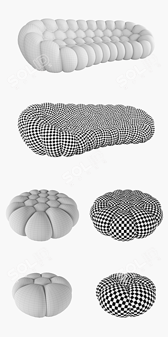 Roche Bobois Bubble Curved 5-Seat Sofa 3D model image 2