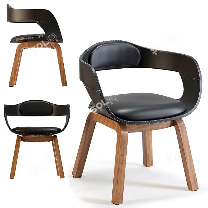 Stylish Walnut Armchair with Armrests 3D model image 1