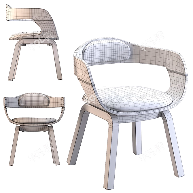 Stylish Walnut Armchair with Armrests 3D model image 2