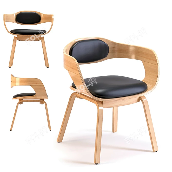 Beech Armrest Chair 3D model image 1