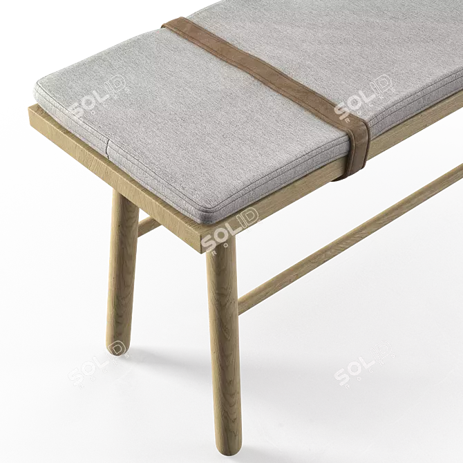 Modern Oak and Light Grey Bench with Upholstered Seat 3D model image 1