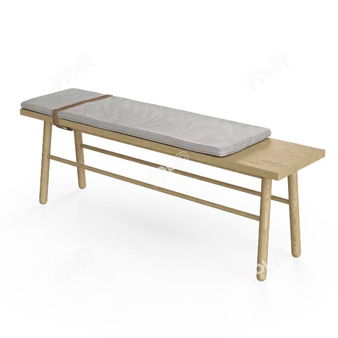 Modern Oak and Light Grey Bench with Upholstered Seat 3D model image 2