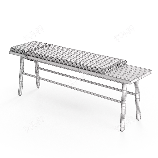 Modern Oak and Light Grey Bench with Upholstered Seat 3D model image 3