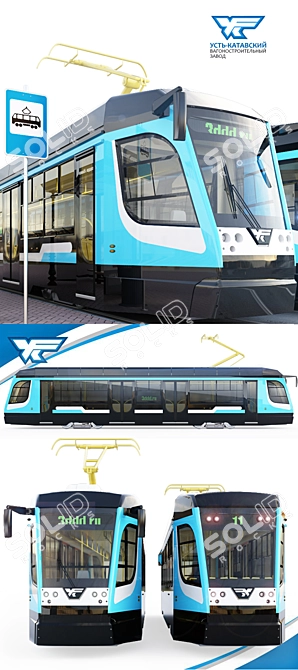 Modern Tram Car Series -71-623 with Contemporary Stop & Environment 3D model image 2