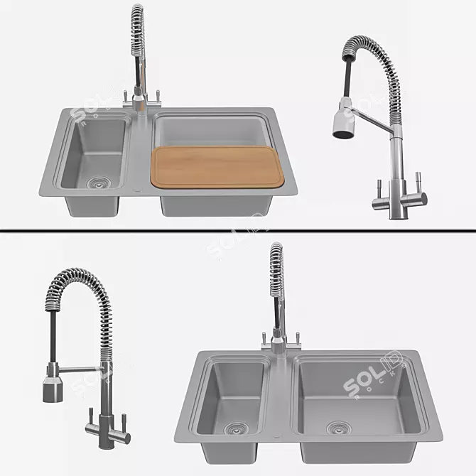 Stainless Steel Sink + Groove Mixer Tap 3D model image 1