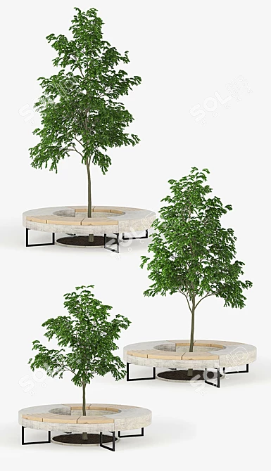 Tree Flowerbed: Green & Yellow Royalty 3D model image 2