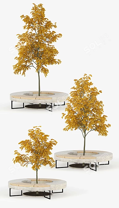 Tree Flowerbed: Green & Yellow Royalty 3D model image 3