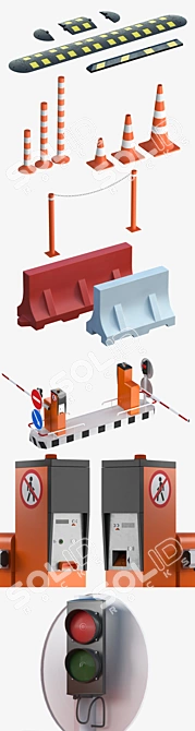 Parking Lot Builder Kit: Road Fences & Equipment 3D model image 2