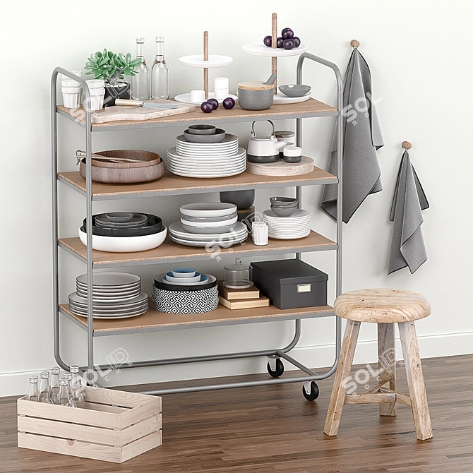 Elegant Kitchen Trolley with Decor 3D model image 1