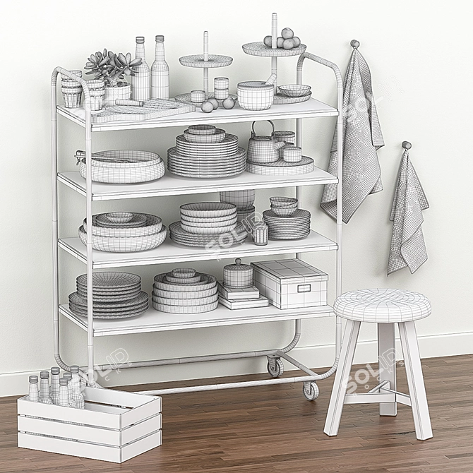 Elegant Kitchen Trolley with Decor 3D model image 2