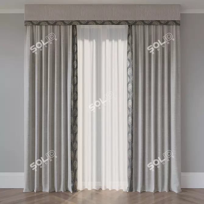 Elegant Trimmed Curtains: Luxurious and Stylish 3D model image 1