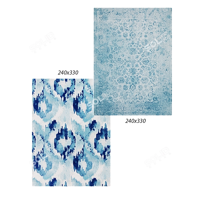 Kioga Blue Ikat Power Loomed Rug 3D model image 1