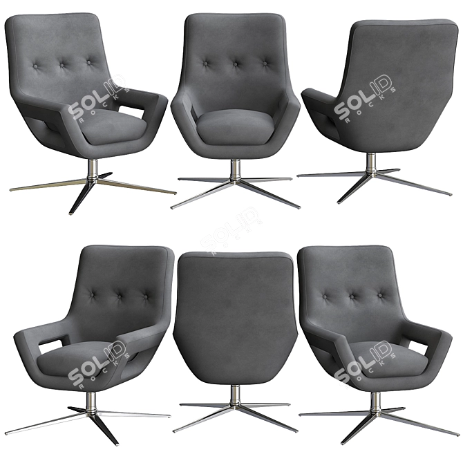 Elegant Grey Buttoned Swivel Chair 3D model image 1