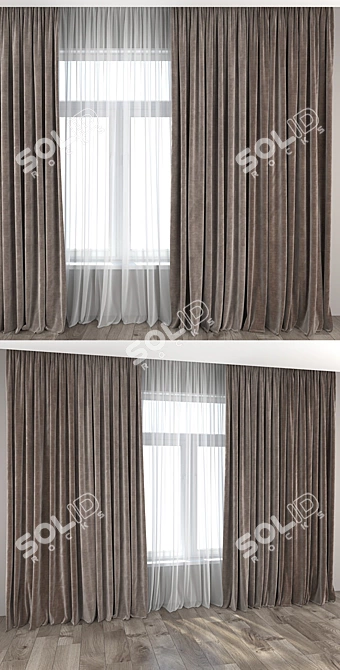 Elegant Curtains and Tulle Set 3D model image 2