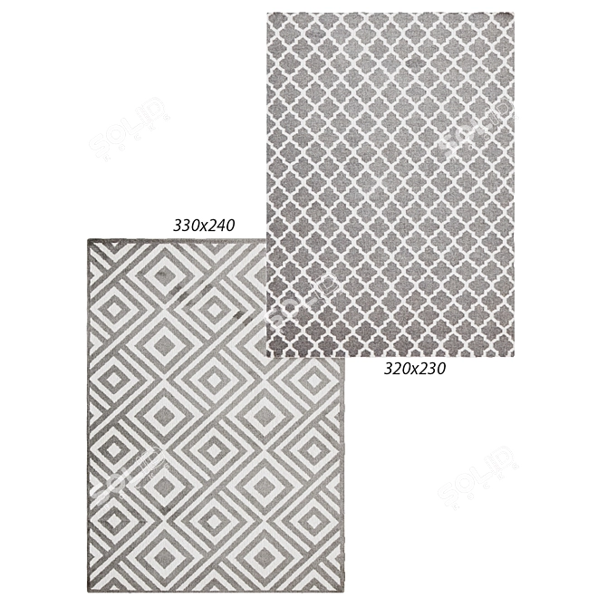 Gray Trellis Wool Flat Weave Rug: Stylish and Versatile 3D model image 1