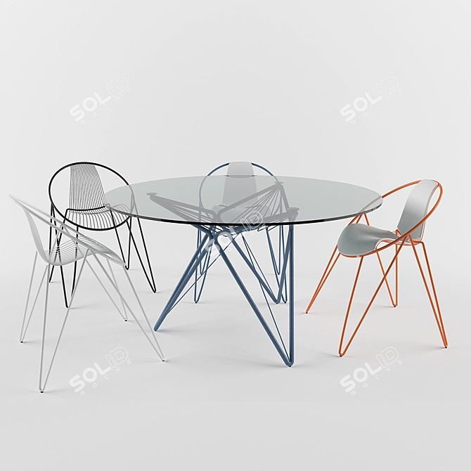 Elegant O Chair & Table Set 3D model image 1