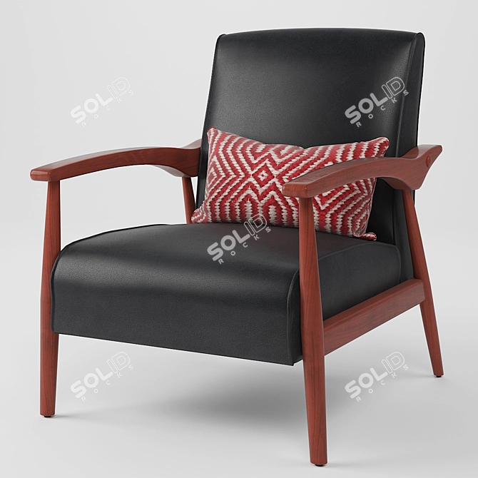 Black Bonded Leather Arm Chair: Mid-Century Style 3D model image 1