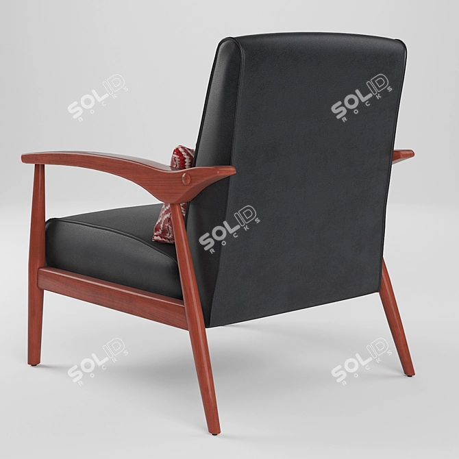 Black Bonded Leather Arm Chair: Mid-Century Style 3D model image 2