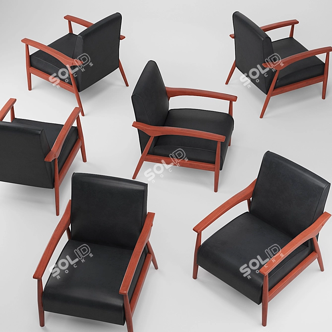 Black Bonded Leather Arm Chair: Mid-Century Style 3D model image 3