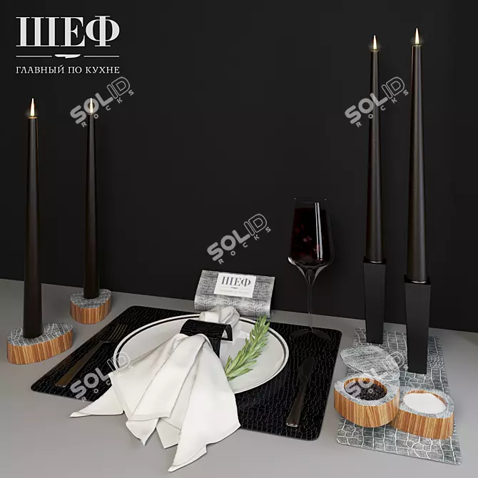 LINDDNA Leather Table Setting: Napkin, Candle Holders, Salt Shaker 3D model image 2