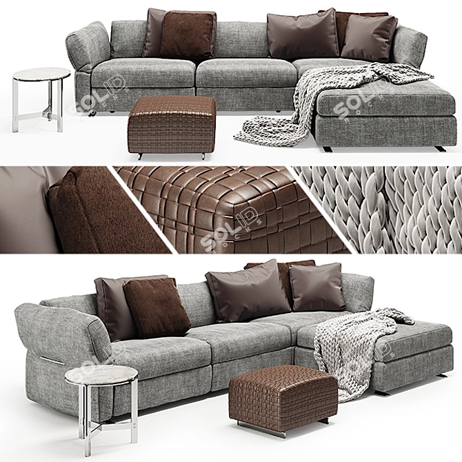 Flexform Newbridge Bangkok Clarke: Deluxe Sofa, Table & Ottoman 3D model image 1