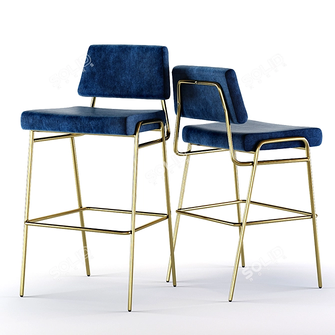 Sophisticated Wire Frame Velvet Stools 3D model image 1