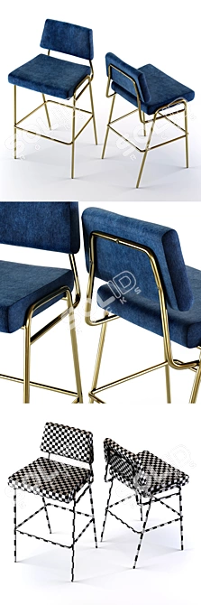 Sophisticated Wire Frame Velvet Stools 3D model image 2