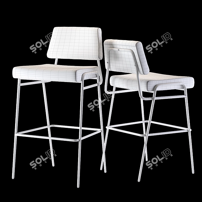 Sophisticated Wire Frame Velvet Stools 3D model image 3