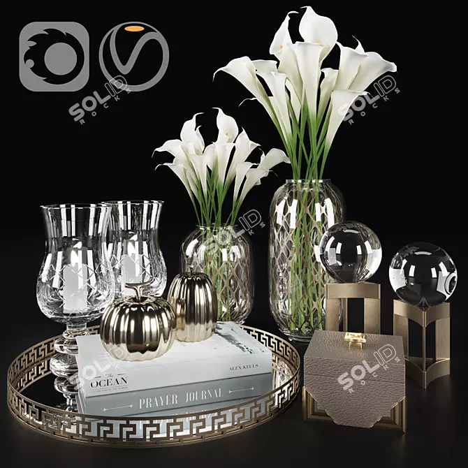 Elegant Calla Lily Candle Set 3D model image 1