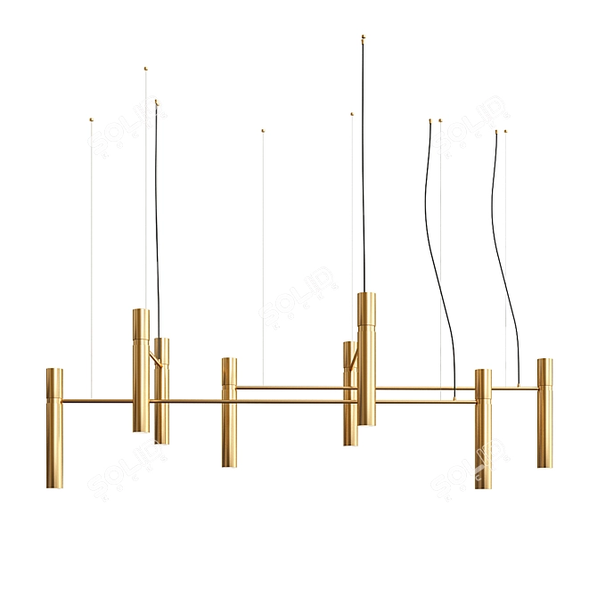 Golden Tube Chandelier: PikArt Elegance 3D model image 3