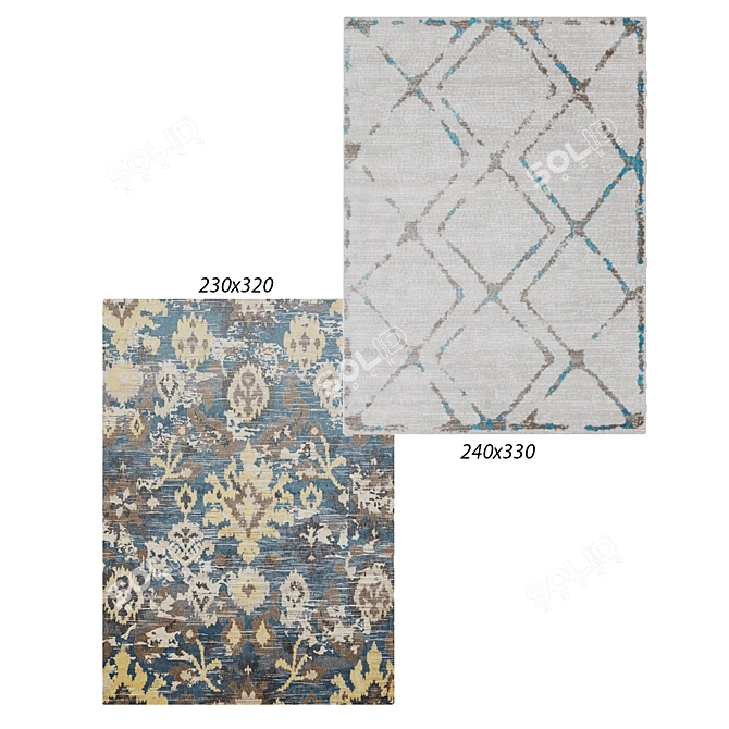 Diamond Blue & Gray Rug: Gatsby Yellow Print 3D model image 1
