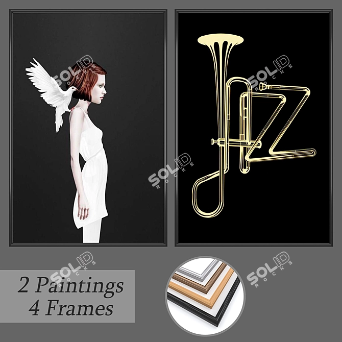 Versatile Set of Wall Paintings with Frame Options 3D model image 1