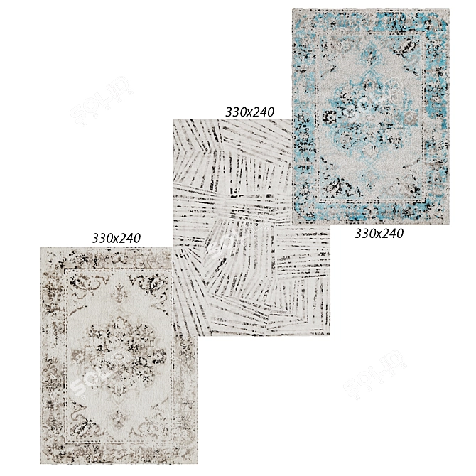 Elegant Monochrome Strokes Rug 3D model image 1