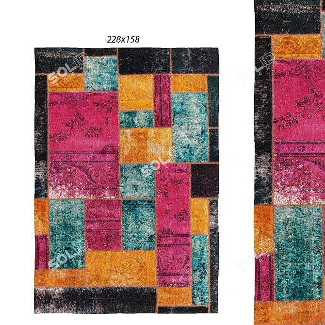 Vintage Patchwork Persian Wool Rug 3D model image 1