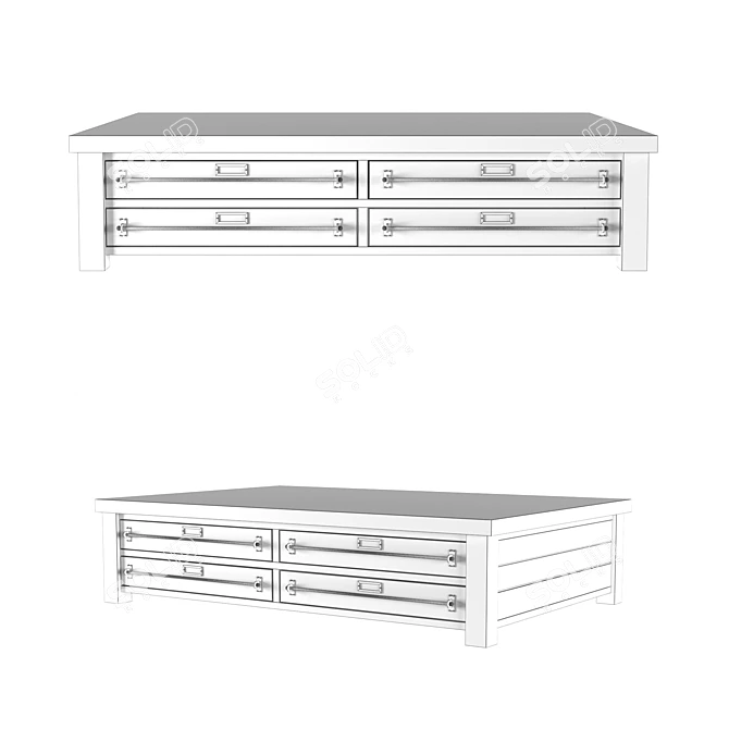 Vintage Zinc-Topped Coffee Table 3D model image 2