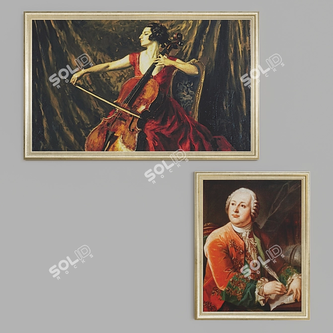 Golden-framed Classic Masterpieces: Guilhermina Suggia and Lomonosov 3D model image 1