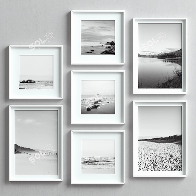 7-Piece Picture Frame Set: 4 Colors, Multiple Sizes & Textures 3D model image 1