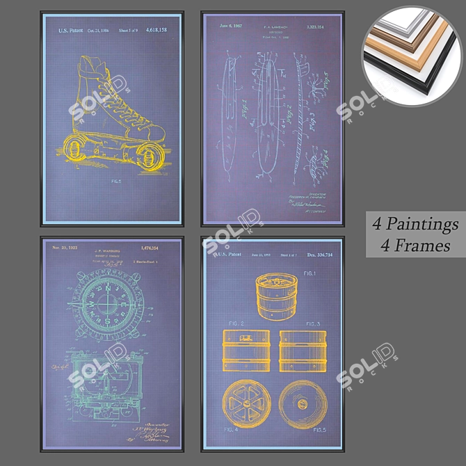 Versatile Set of 4 Wall Paintings 3D model image 1