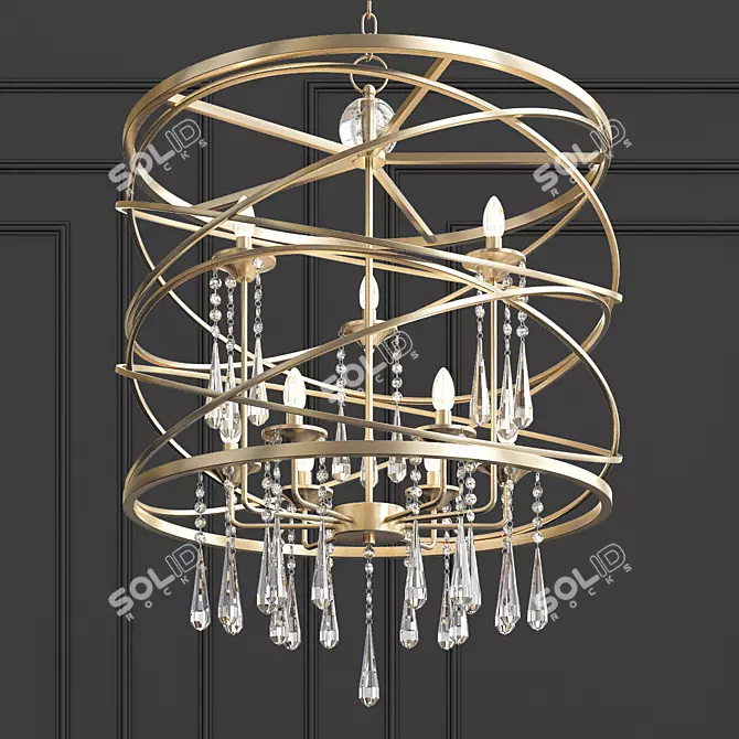 Elegant 9-Light Pendant with Crystal Drops 3D model image 1
