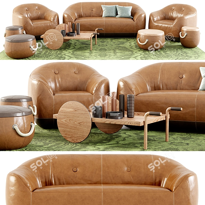 Elegant Furrow Collection: Sofa, Armchair & Accessories 3D model image 1